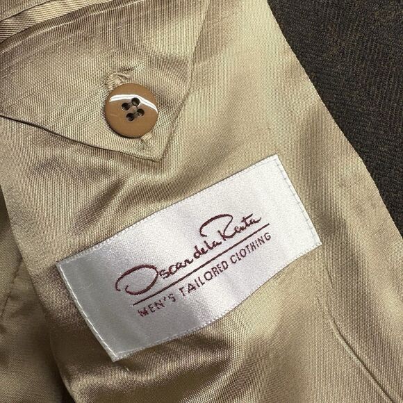 Oscar de la Renta Men's Tailored Wool Blazer Jacket  Brown Tweed Sport Coat VTG - Picture 6 of 9